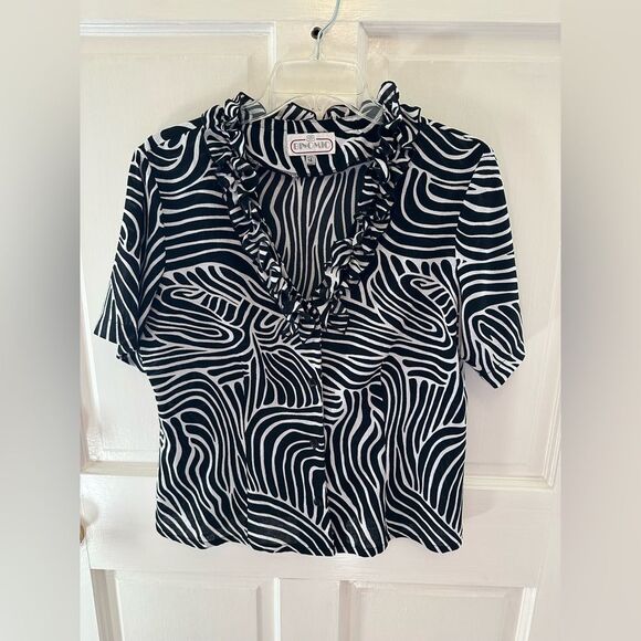 Vintage Binomio Black and White Abstract Blouse 14 - Picture 1 of 3